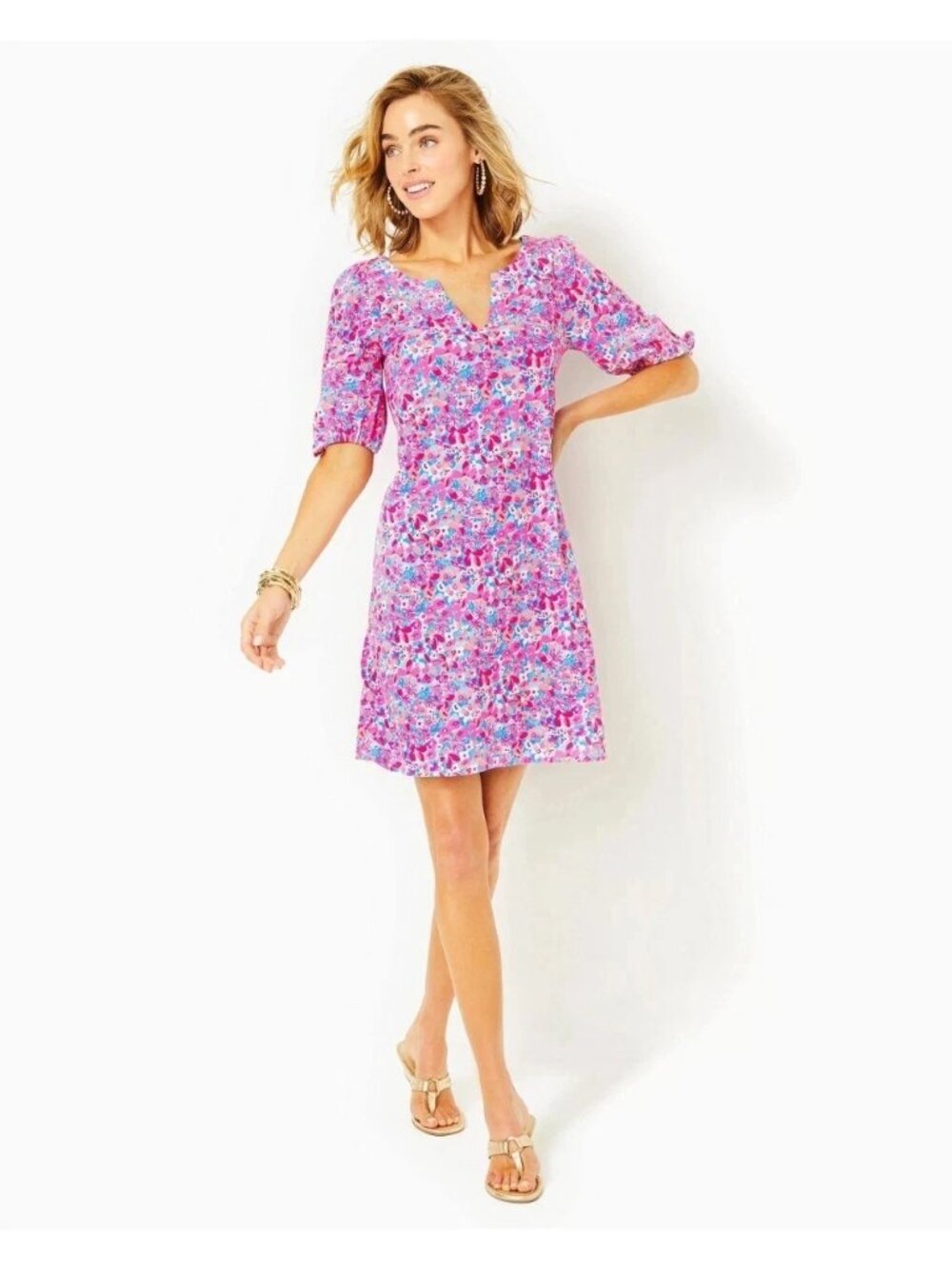 Lilly Pulitzer Easley Short Sleeve Dress Seashore Printed Pink M 288630